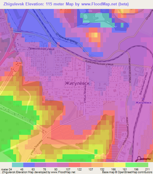 Zhigulevsk,Russia Elevation Map