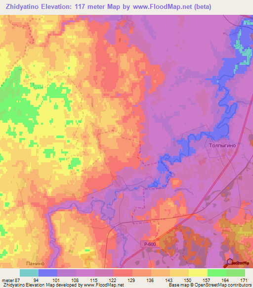 Zhidyatino,Russia Elevation Map