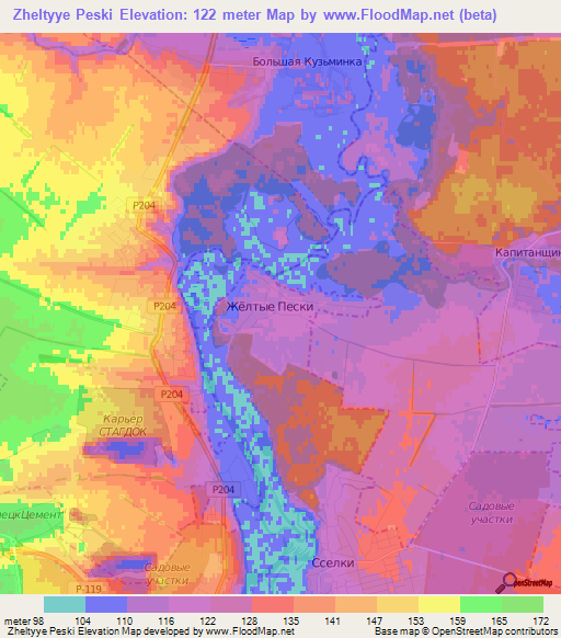 Zheltyye Peski,Russia Elevation Map