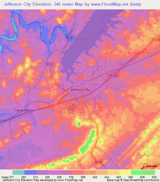 Jefferson City,US Elevation Map