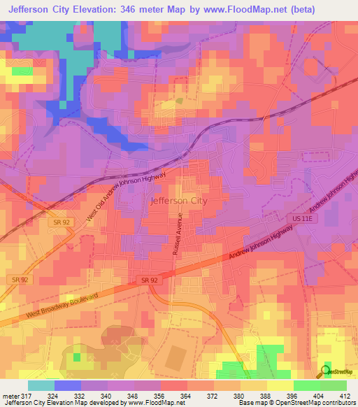 Jefferson City,US Elevation Map