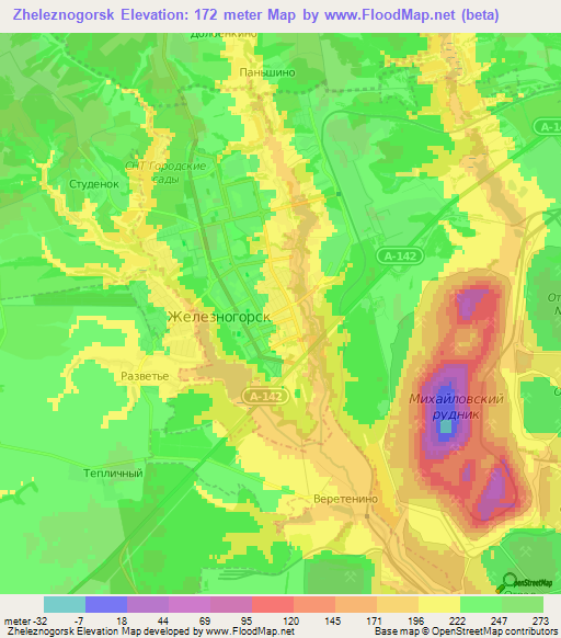 Zheleznogorsk,Russia Elevation Map