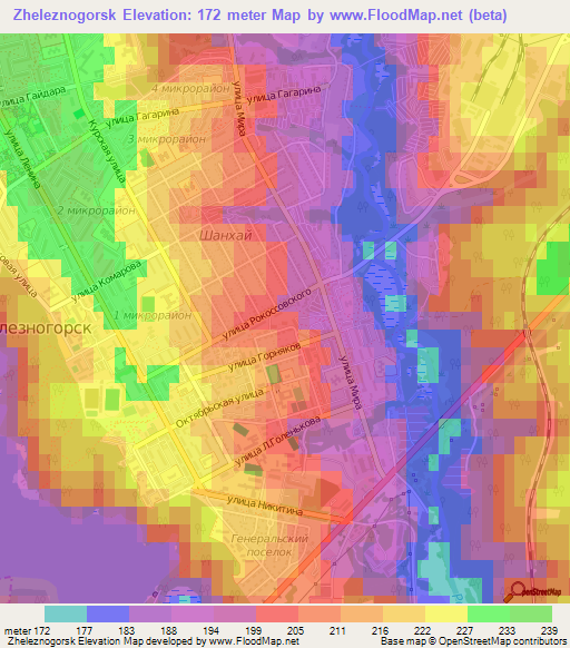 Zheleznogorsk,Russia Elevation Map