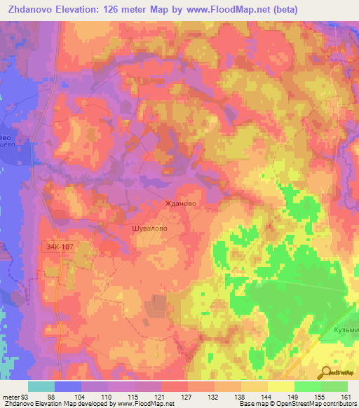 Zhdanovo,Russia Elevation Map