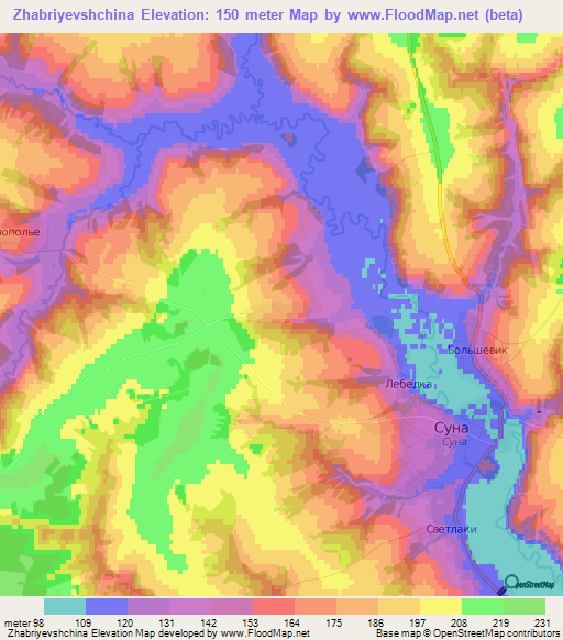 Zhabriyevshchina,Russia Elevation Map