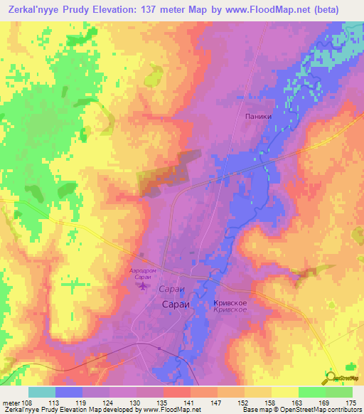 Zerkal'nyye Prudy,Russia Elevation Map