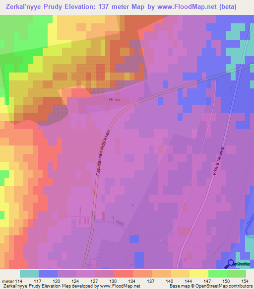 Zerkal'nyye Prudy,Russia Elevation Map