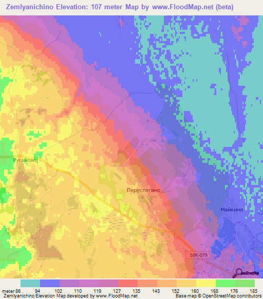 Zemlyanichino,Russia Elevation Map