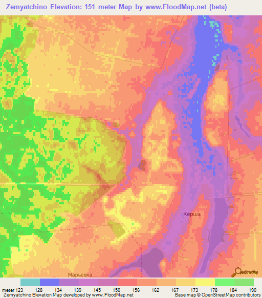 Zemyatchino,Russia Elevation Map