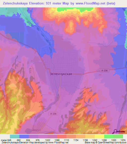 Zelenchukskaya,Russia Elevation Map