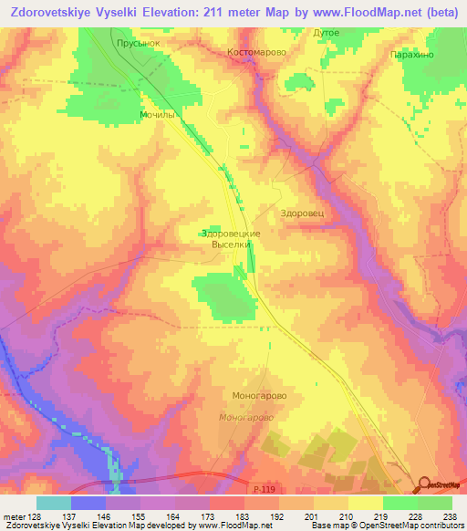 Zdorovetskiye Vyselki,Russia Elevation Map