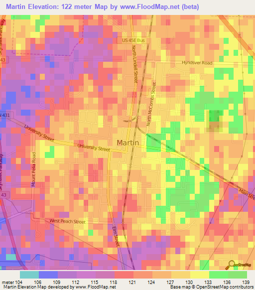 Martin,US Elevation Map