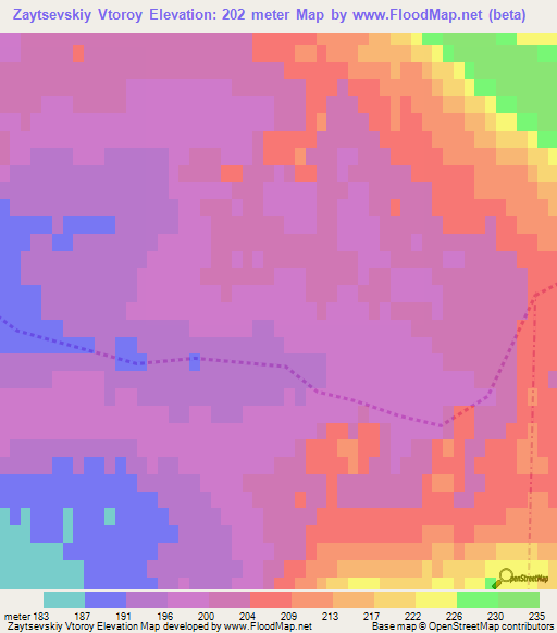 Zaytsevskiy Vtoroy,Russia Elevation Map