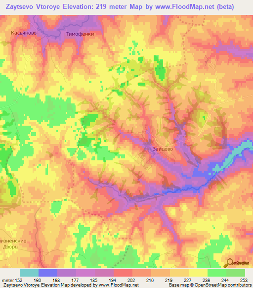 Zaytsevo Vtoroye,Russia Elevation Map