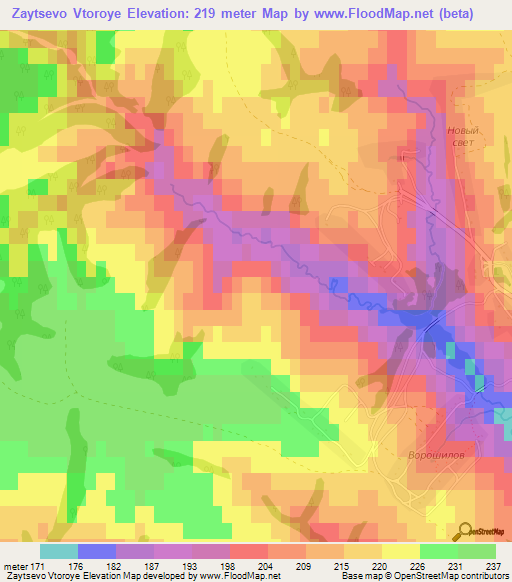 Zaytsevo Vtoroye,Russia Elevation Map