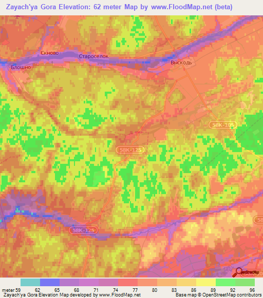 Zayach'ya Gora,Russia Elevation Map