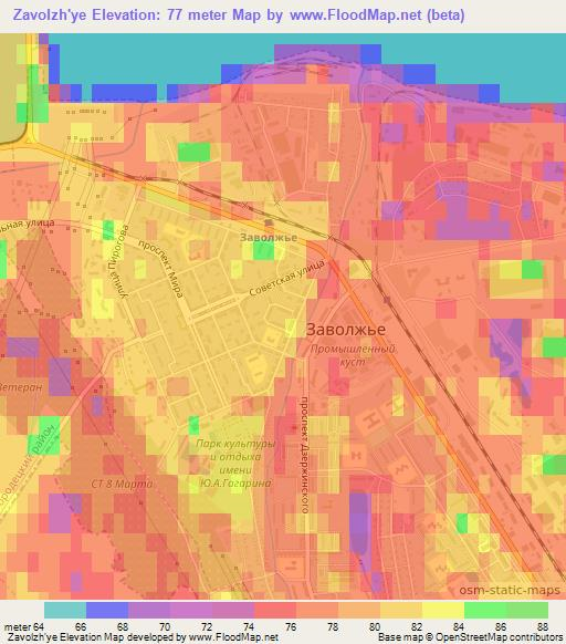 Zavolzh'ye,Russia Elevation Map