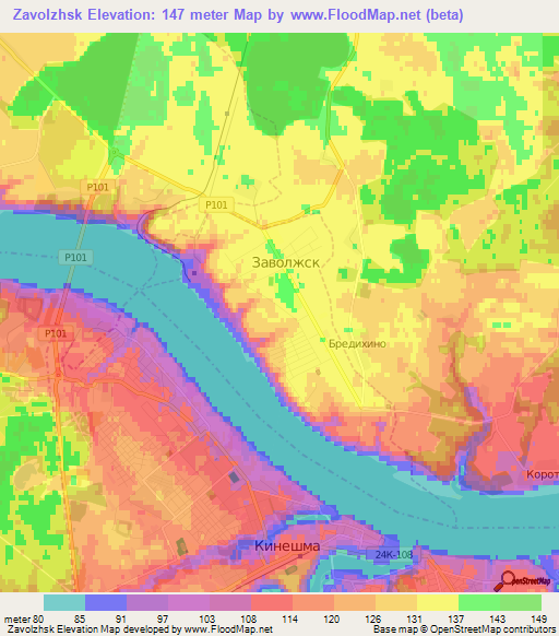 Zavolzhsk,Russia Elevation Map