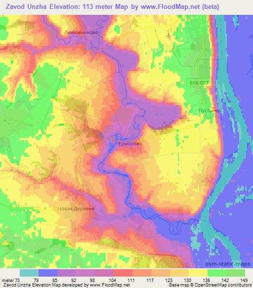 Zavod Unzha,Russia Elevation Map