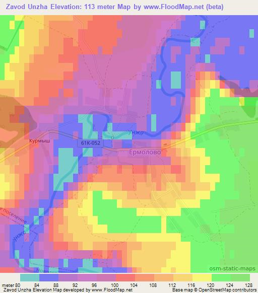 Zavod Unzha,Russia Elevation Map