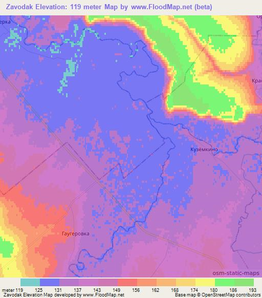 Zavodak,Russia Elevation Map