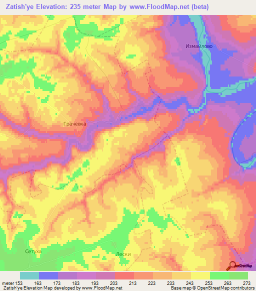 Zatish'ye,Russia Elevation Map