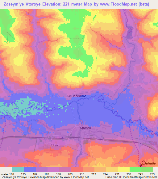 Zaseym'ye Vtoroye,Russia Elevation Map