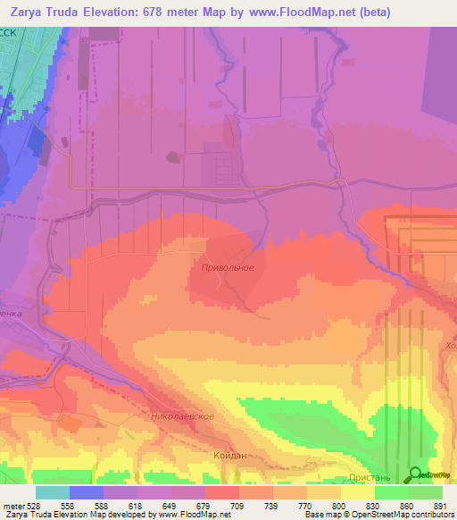 Zarya Truda,Russia Elevation Map