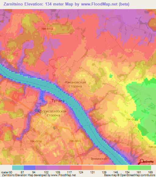 Zarnitsino,Russia Elevation Map