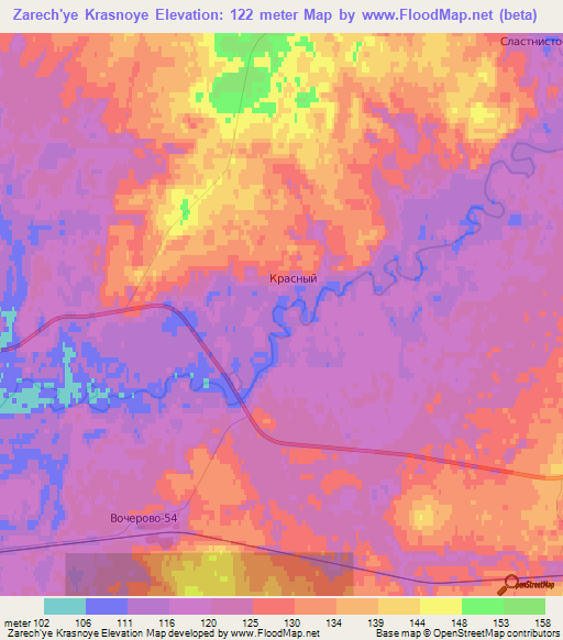 Zarech'ye Krasnoye,Russia Elevation Map