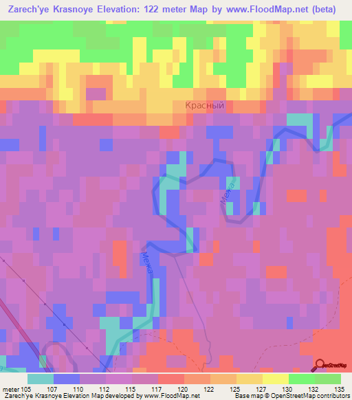 Zarech'ye Krasnoye,Russia Elevation Map