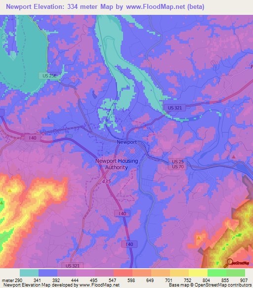 Newport,US Elevation Map