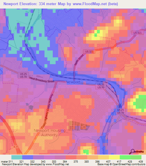 Newport,US Elevation Map