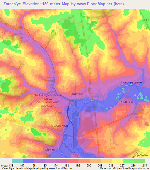 Zarech'ye,Russia Elevation Map