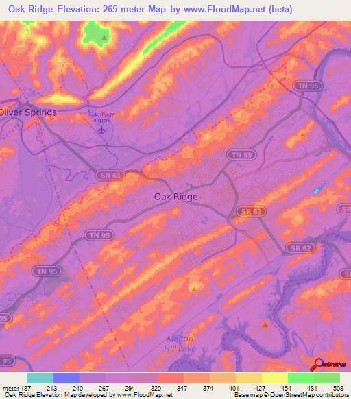 Oak Ridge,US Elevation Map