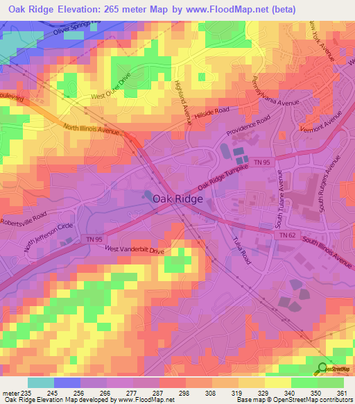 Oak Ridge,US Elevation Map