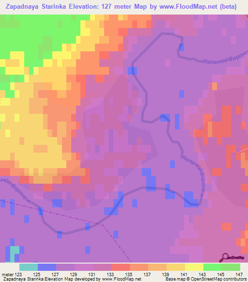 Zapadnaya Starinka,Russia Elevation Map