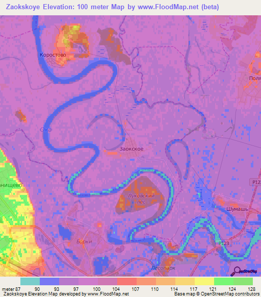 Zaokskoye,Russia Elevation Map