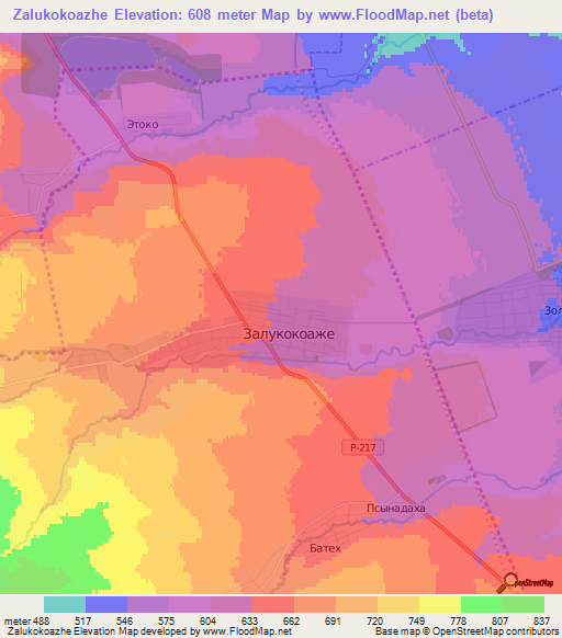 Zalukokoazhe,Russia Elevation Map