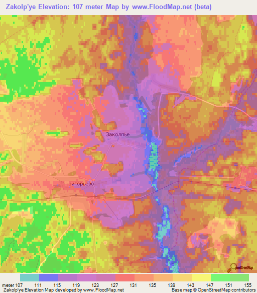 Zakolp'ye,Russia Elevation Map