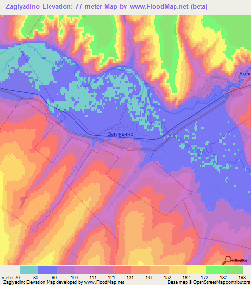 Zaglyadino,Russia Elevation Map