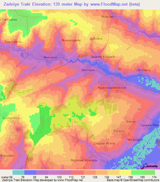 Zadniye Traki,Russia Elevation Map