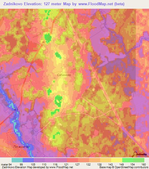 Zadnikovo,Russia Elevation Map