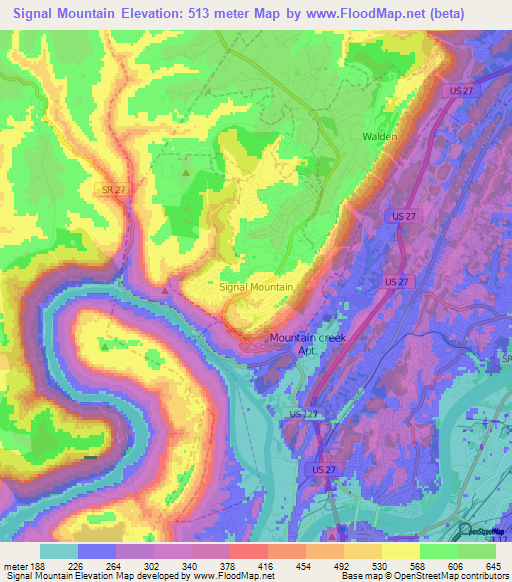 Signal Mountain,US Elevation Map