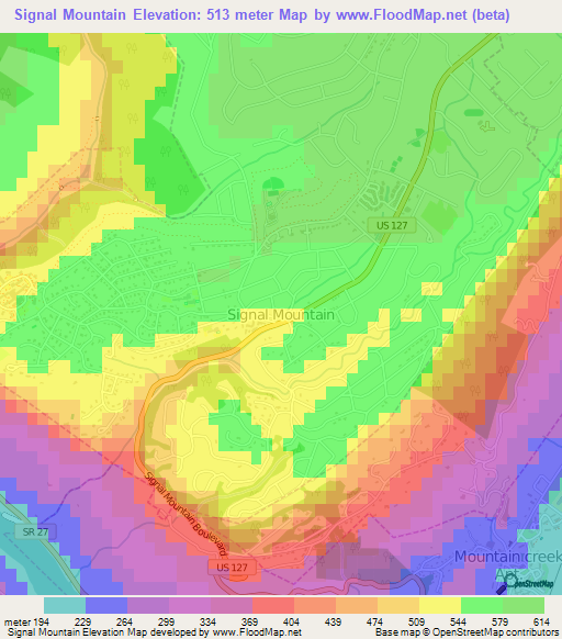 Signal Mountain,US Elevation Map