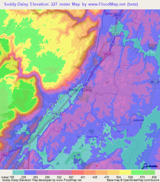 Soddy-Daisy,US Elevation Map