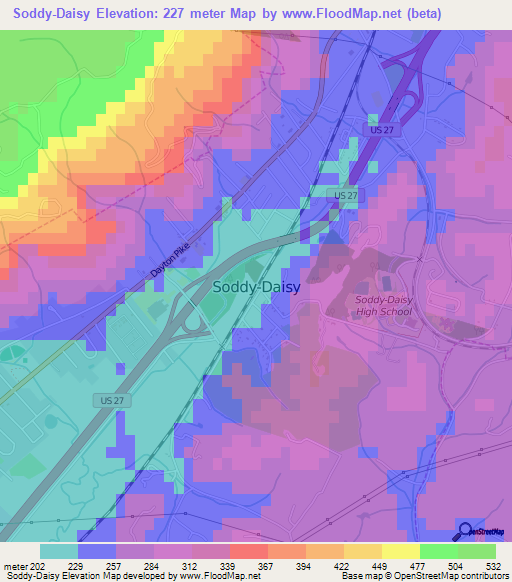 Soddy-Daisy,US Elevation Map