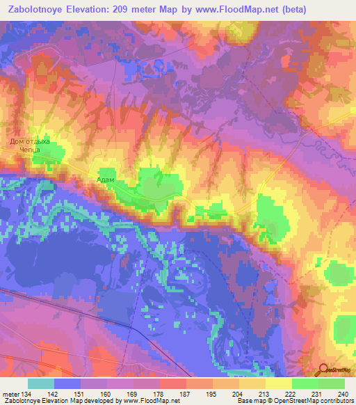 Zabolotnoye,Russia Elevation Map