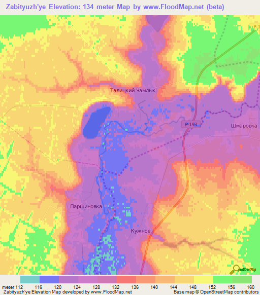 Zabityuzh'ye,Russia Elevation Map