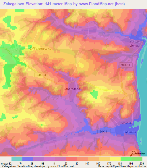 Zabegalovo,Russia Elevation Map